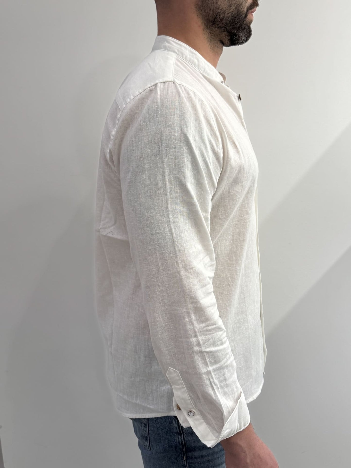 Camicia collo coreano in lino