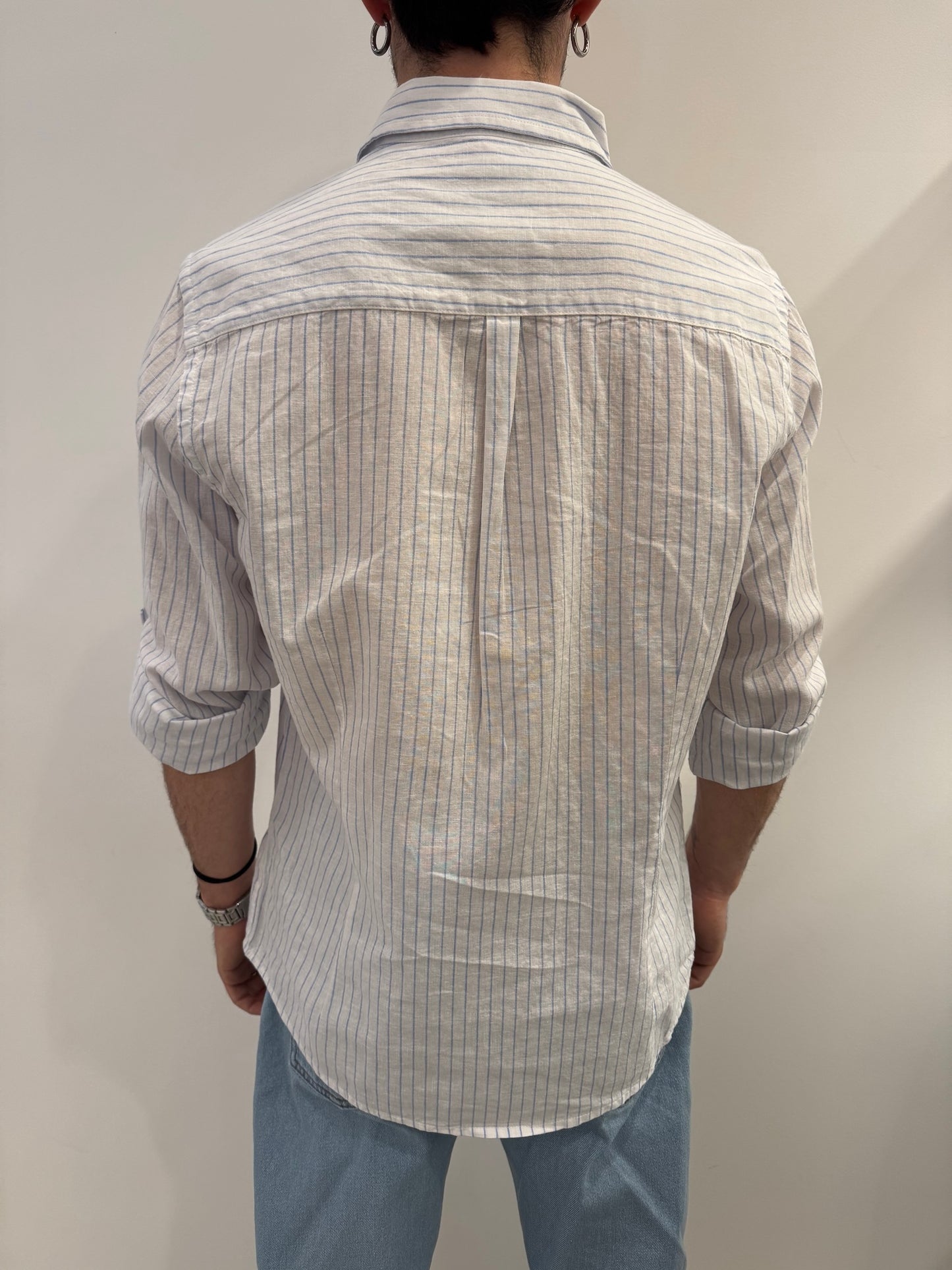 Camicia in misto line con fantasia a righe