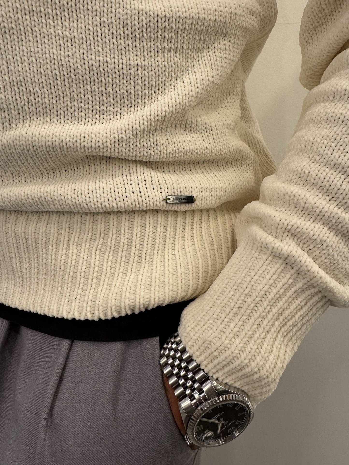 Maglione girocollo in ciniglia white