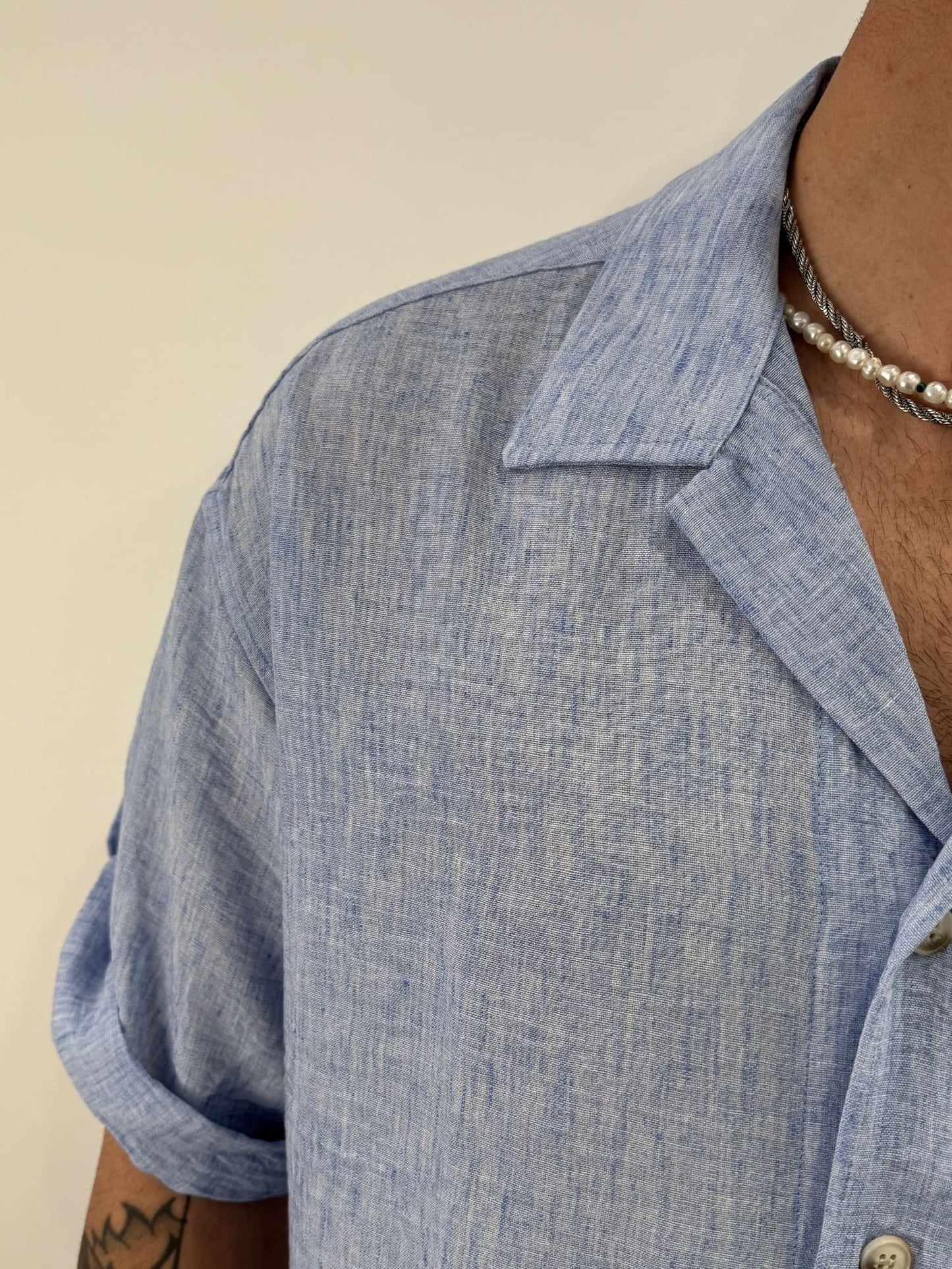 Camicia manica corta hawaiana azzurro