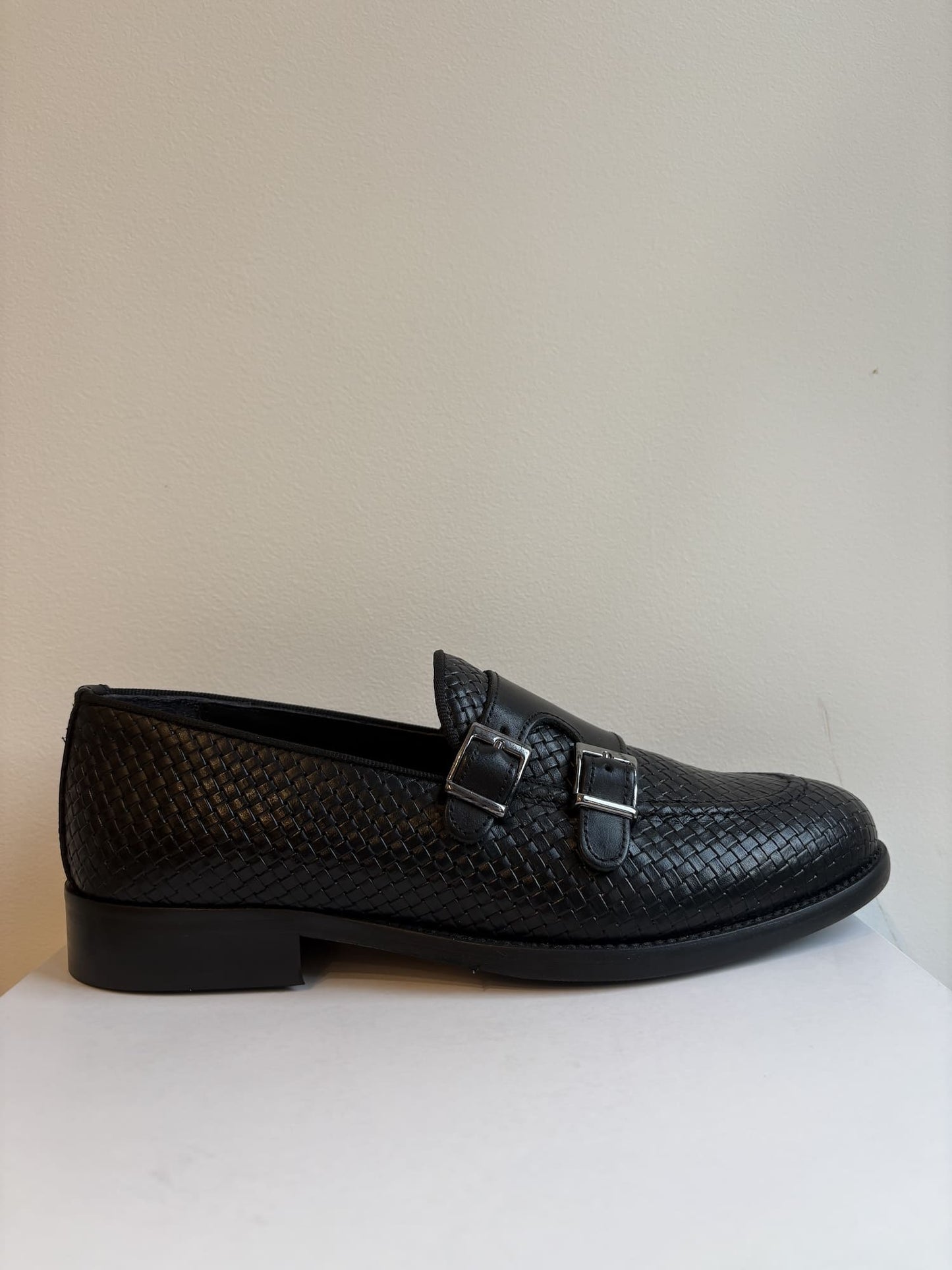 Mocassino in pelle intrecciata doppia fibbia