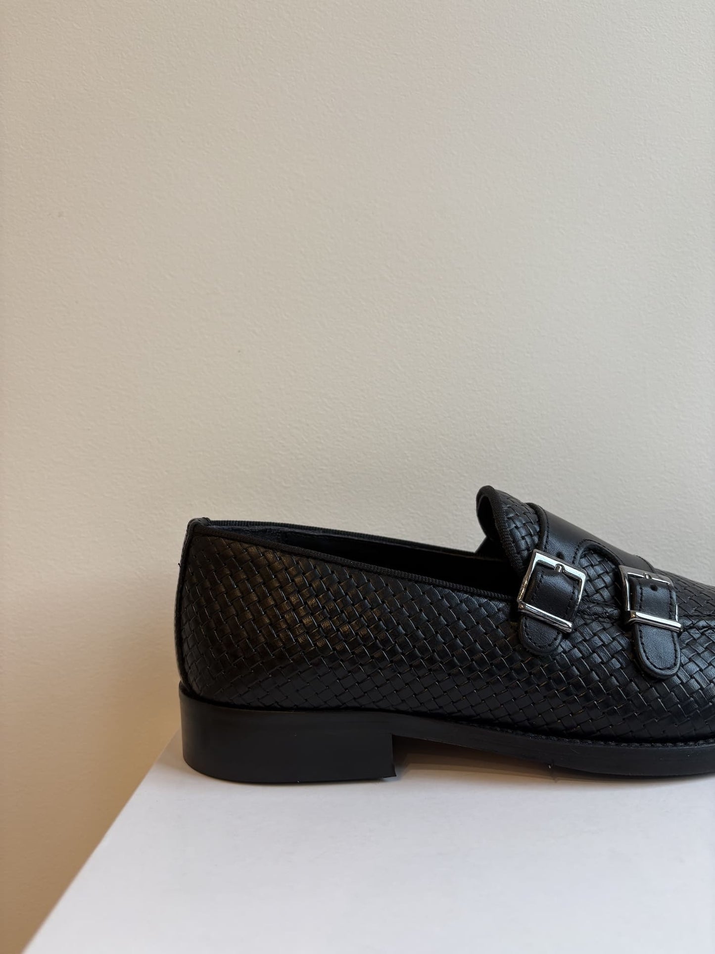 Mocassino in pelle intrecciata doppia fibbia