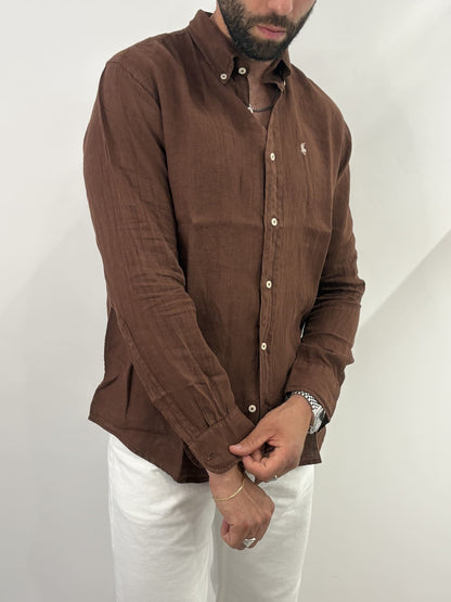 Camicia in Lino Brown
