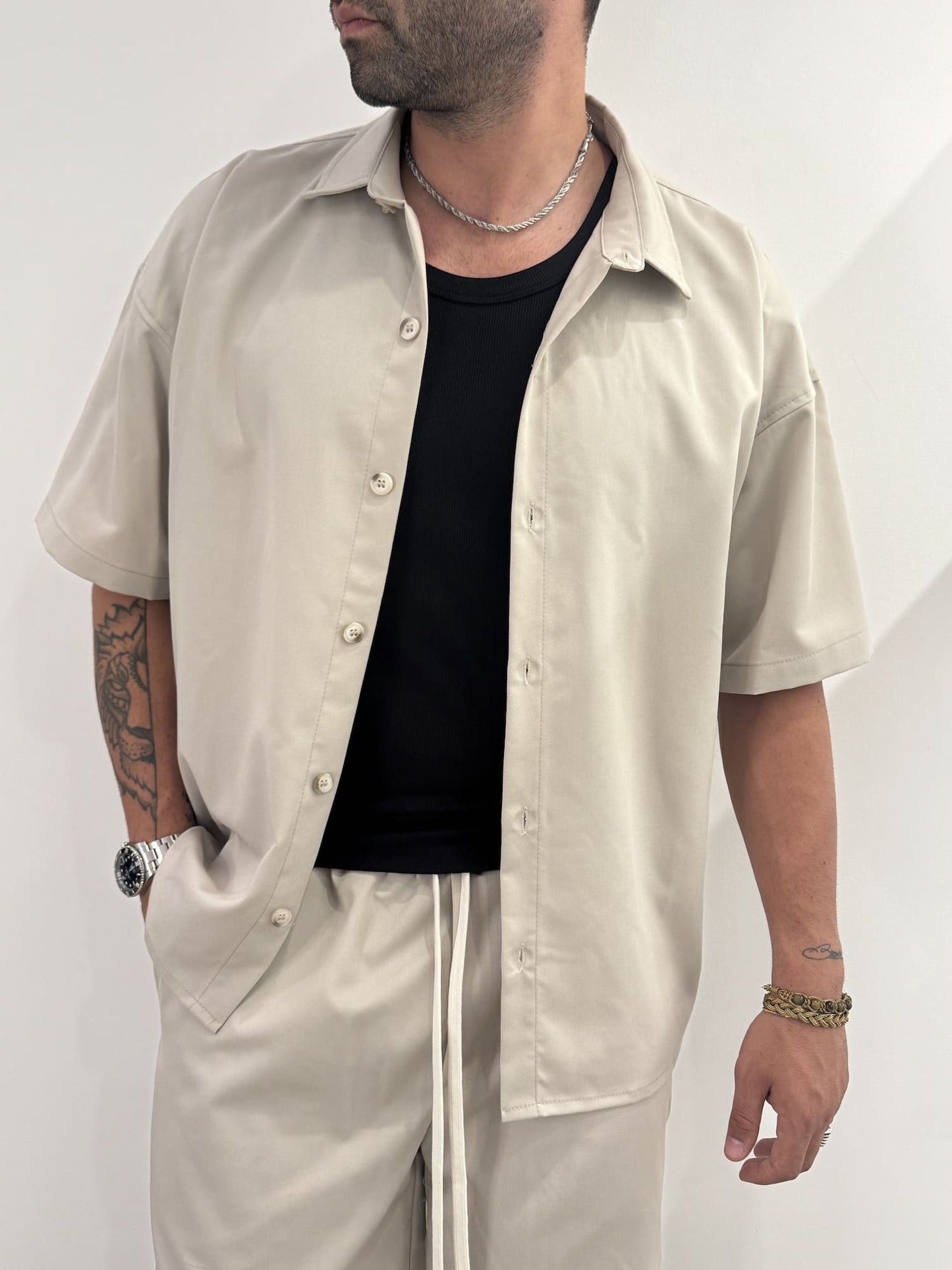 Coordinato in poli-viscosa camicia e bermuda