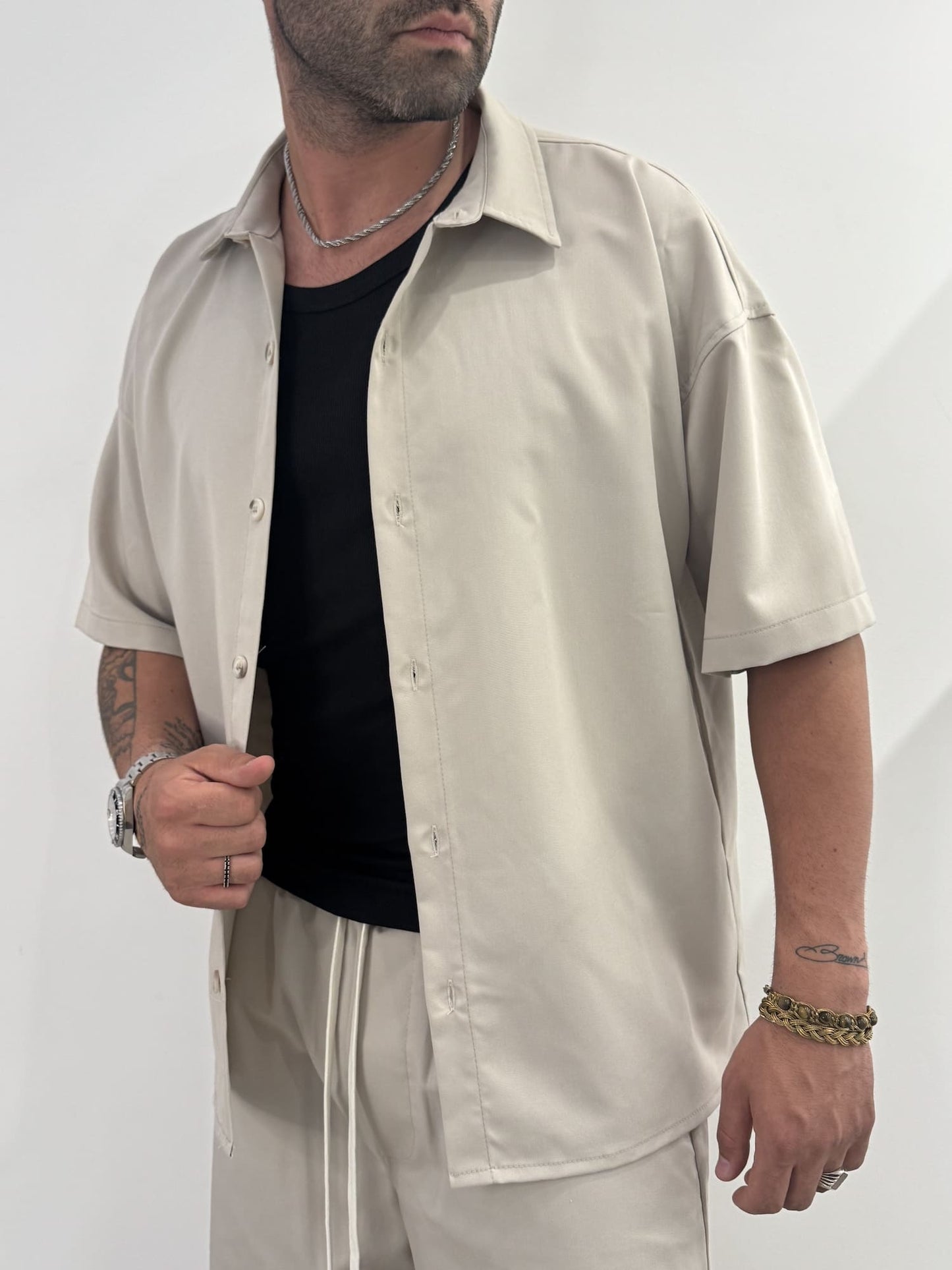 Coordinato in poli-viscosa camicia e bermuda