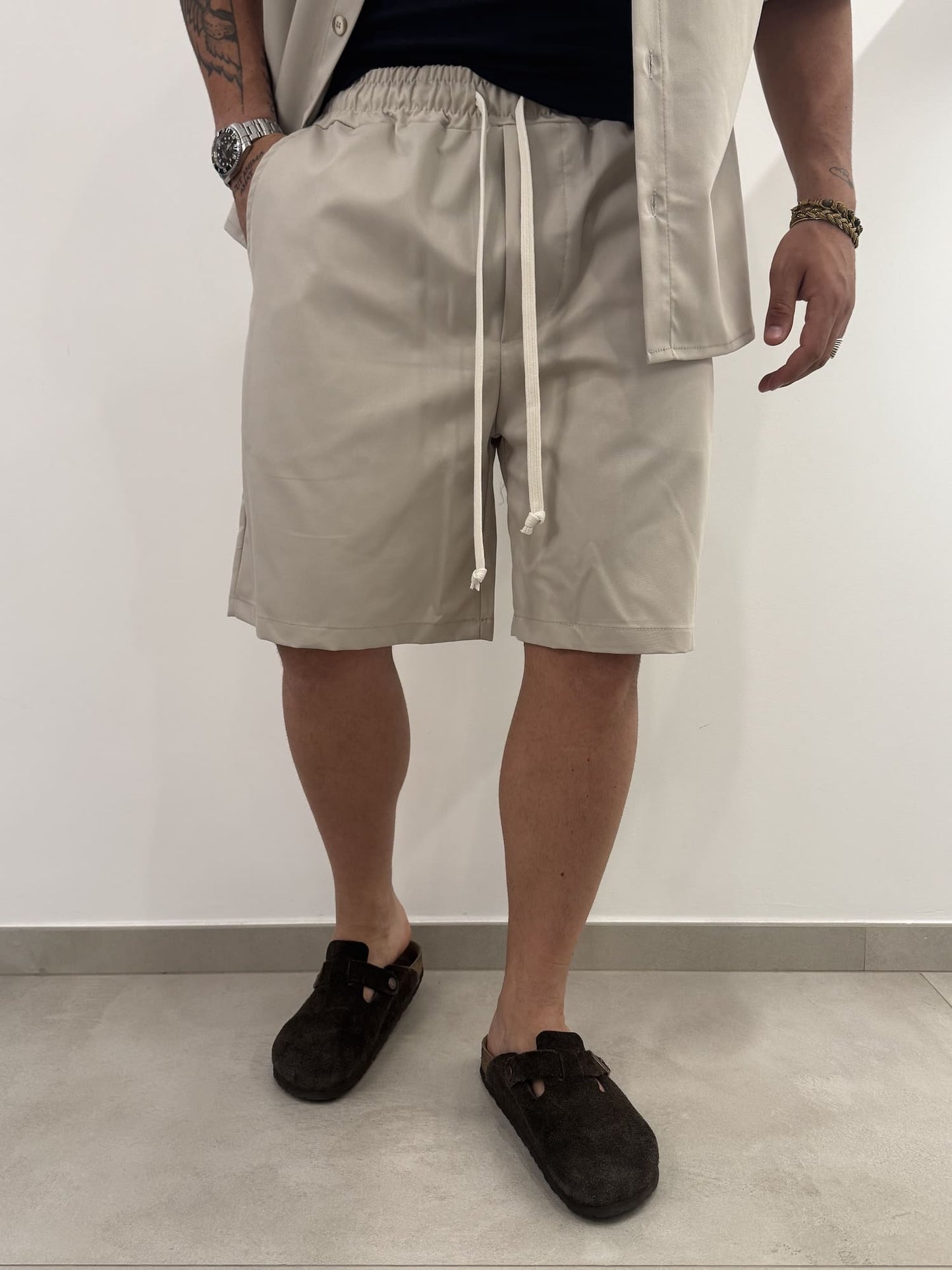 Coordinato in poli-viscosa camicia e bermuda