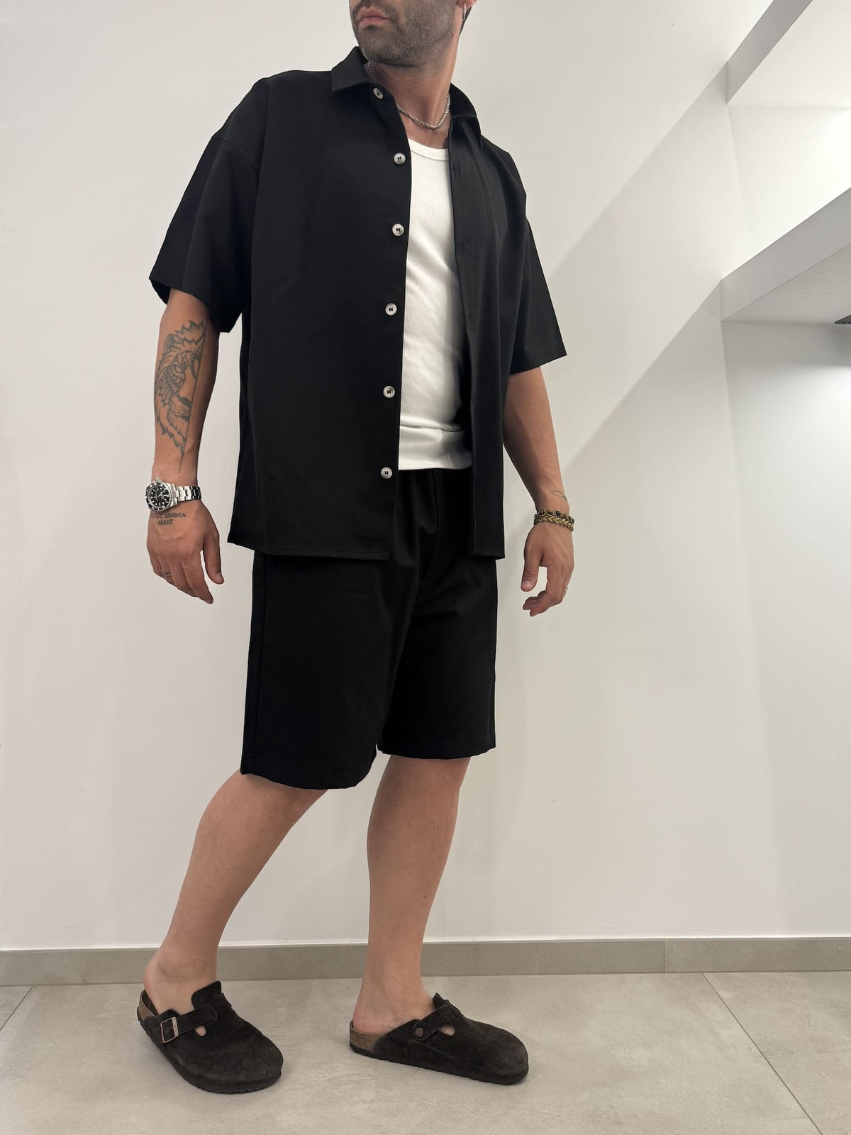 Coordinato in poli-viscosa camicia e pantaloncino
