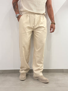 Pantaloni Baggy Beige in Misto Lino