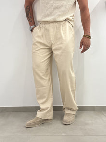 Pantaloni Baggy Beige in Misto Lino