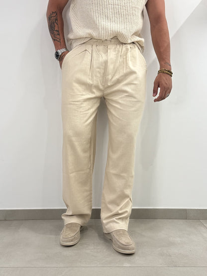 Pantaloni Baggy Beige in Misto Lino
