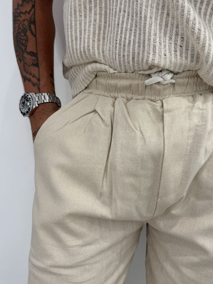 Pantaloni Baggy Beige in Misto Lino