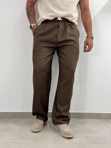 Pantaloni Baggy in Misto Lino, Marrone
