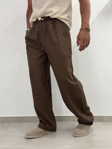 Pantaloni Baggy in Misto Lino, Marrone