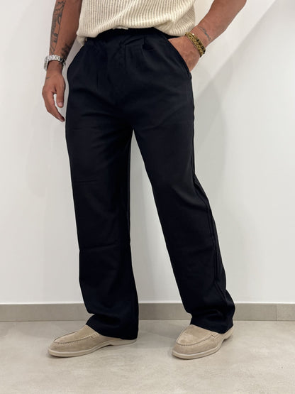 Pantaloni Baggy  in Misto Lino Nero