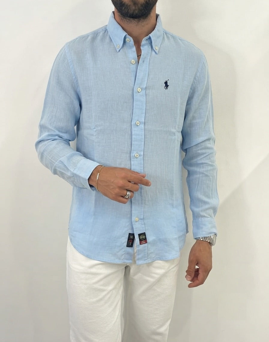 Brown Camicia in Lino celeste