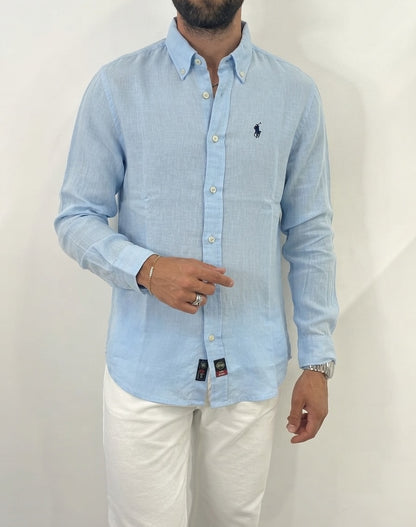Brown Camicia in Lino celeste