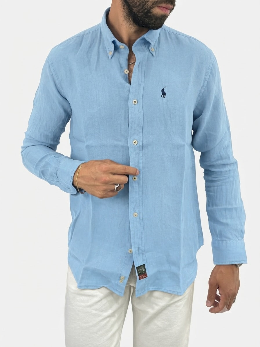 Brown Camicia in Lino celeste