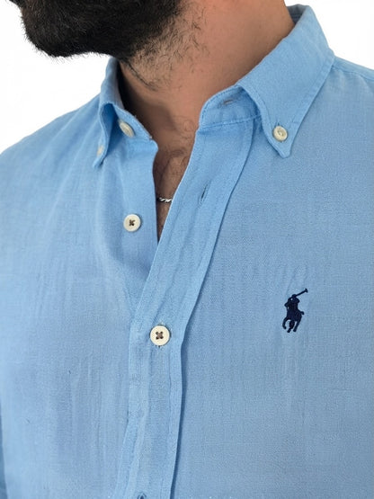 Brown Camicia in Lino celeste