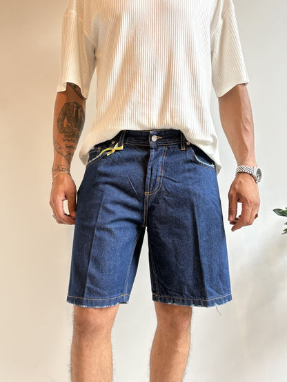 Bermuda Denim Scuro con tasca e fondo graffiato