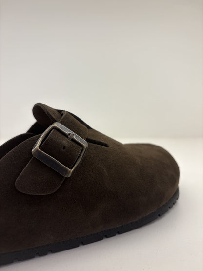 Brown Ciabatta Sabot in Pelle Effetto Camoscio - Made in Italy
