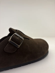Brown Ciabatta Sabot in Pelle Effetto Camoscio - Made in Italy