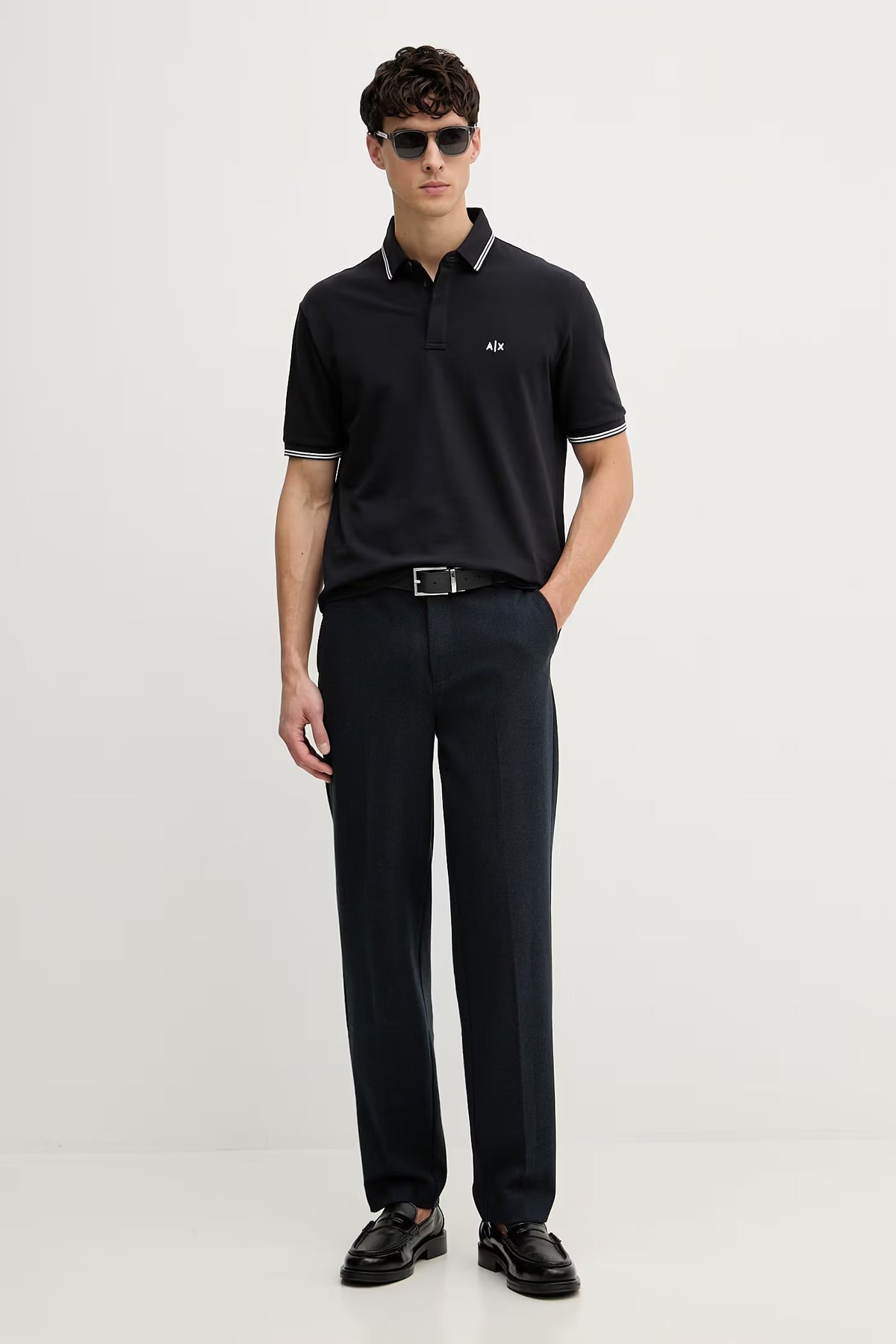 Polo Armani Exchange in Cotone Blu Navy con Dettagli Bianchi