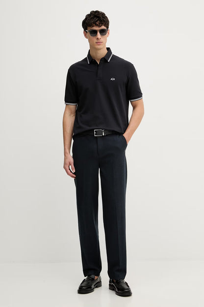 Polo Armani Exchange in Cotone Blu Navy con Dettagli Bianchi