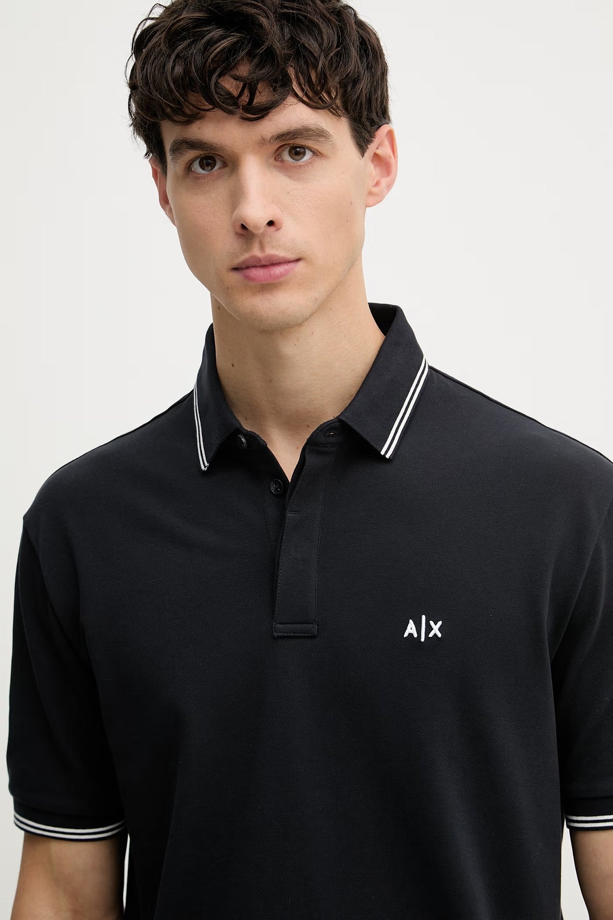 Polo Armani Exchange in Cotone Blu Navy con Dettagli Bianchi