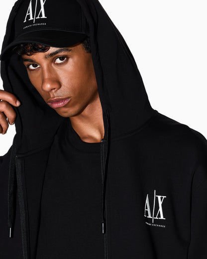 Felpa fullzip con cappuccio e logo in cotone stretch Icon