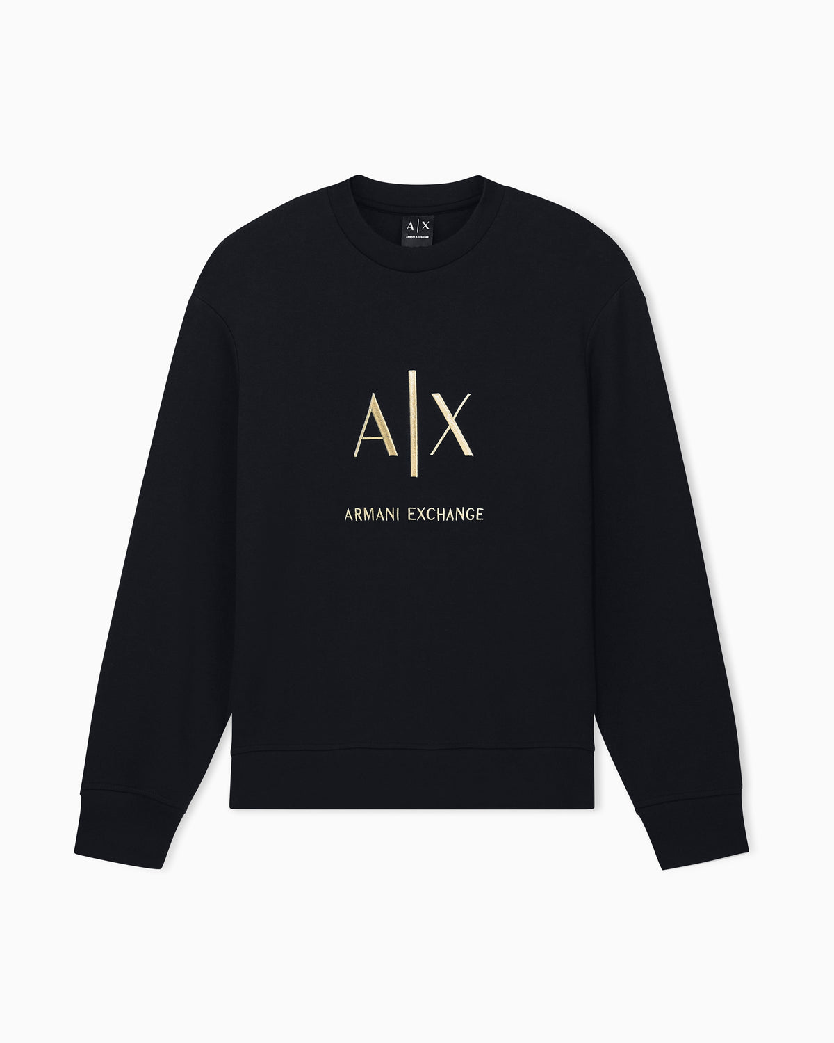 Felpa Black and Gold girocollo in cotone con logo metallico