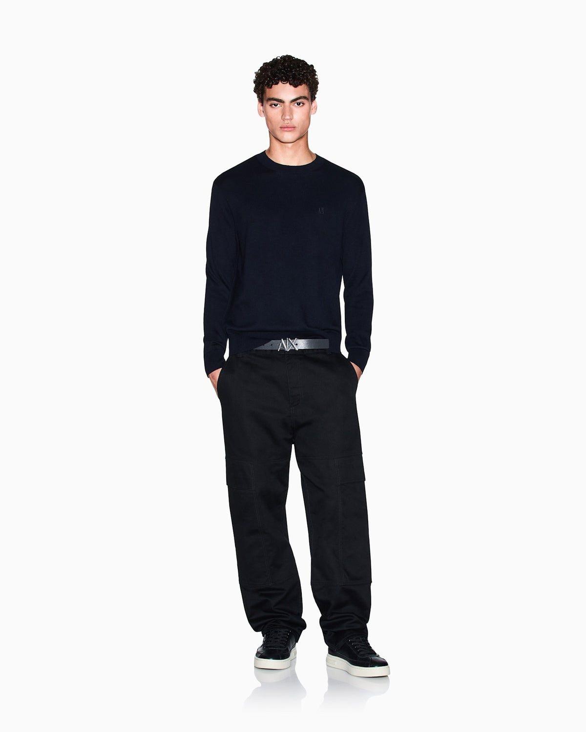 Maglione girocollo con logo in cotone viscosa e seta Icon