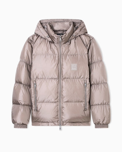 Piumino trapuntato in nylon lucido con cappuccio Icon