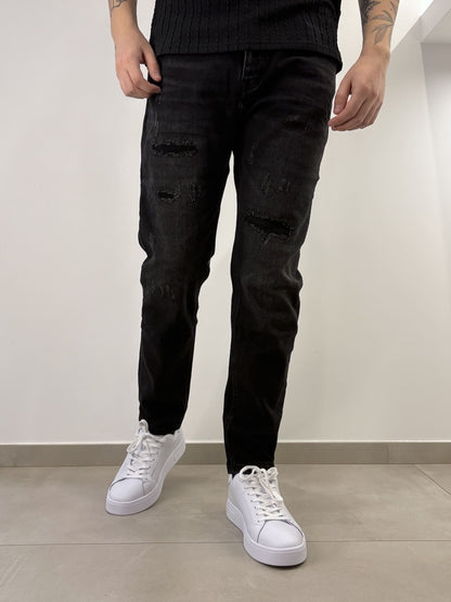 Brown Jeans Nero Strappato Cropped Fit - Stile Unico