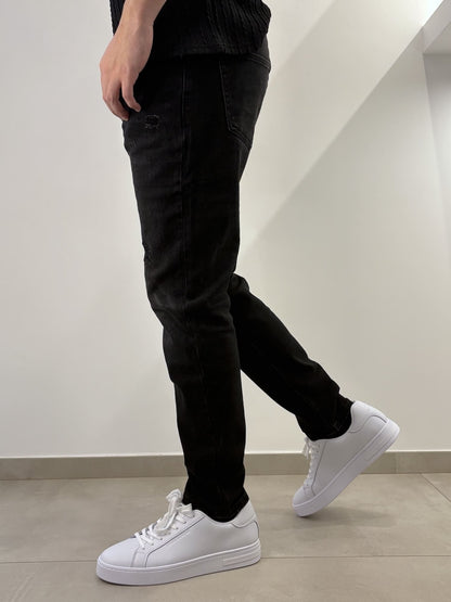Brown Jeans Nero Strappato Cropped Fit - Stile Unico