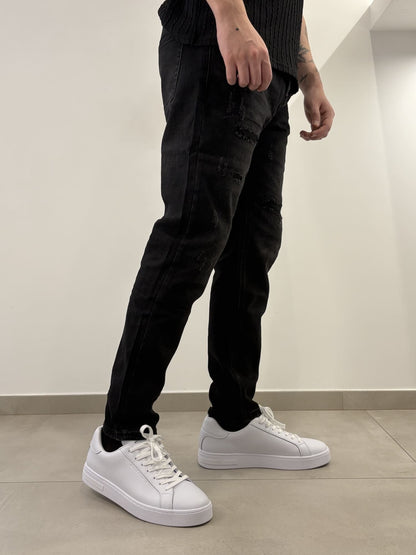 Brown Jeans Nero Strappato Cropped Fit - Stile Unico