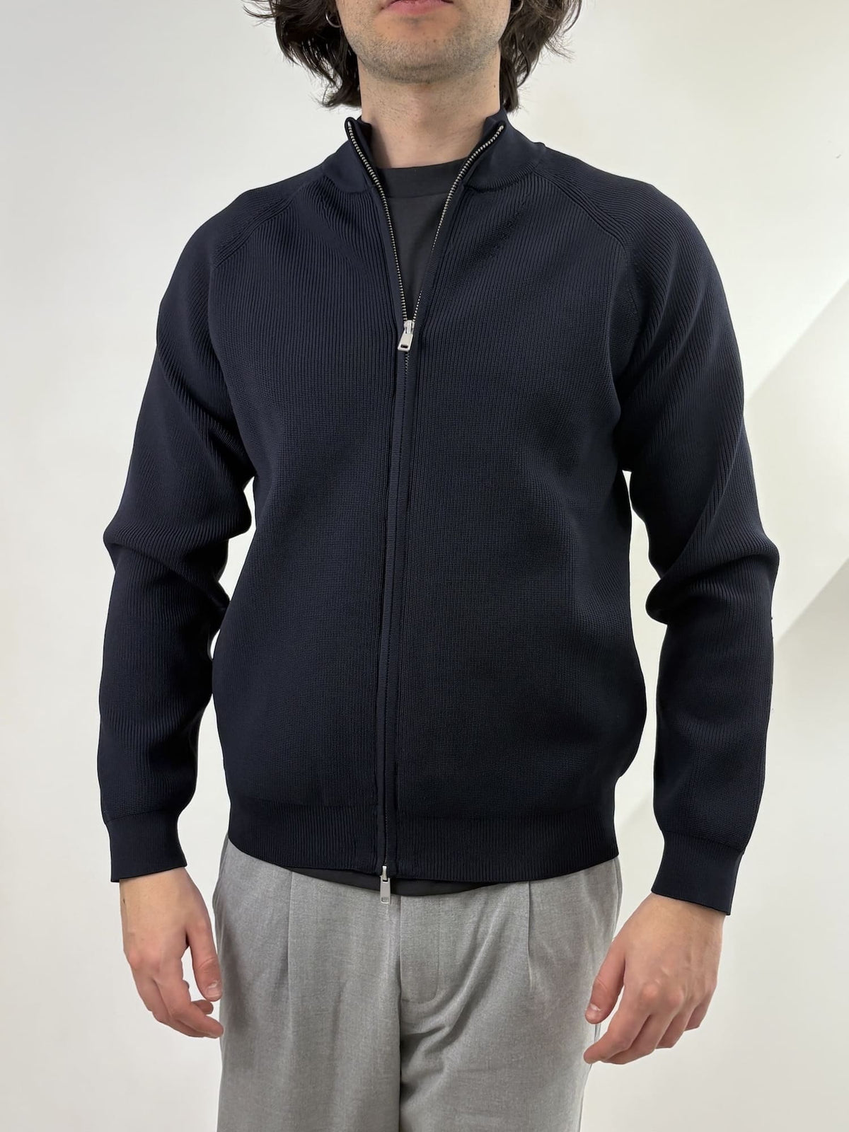 Maglione full zip con colletto alto