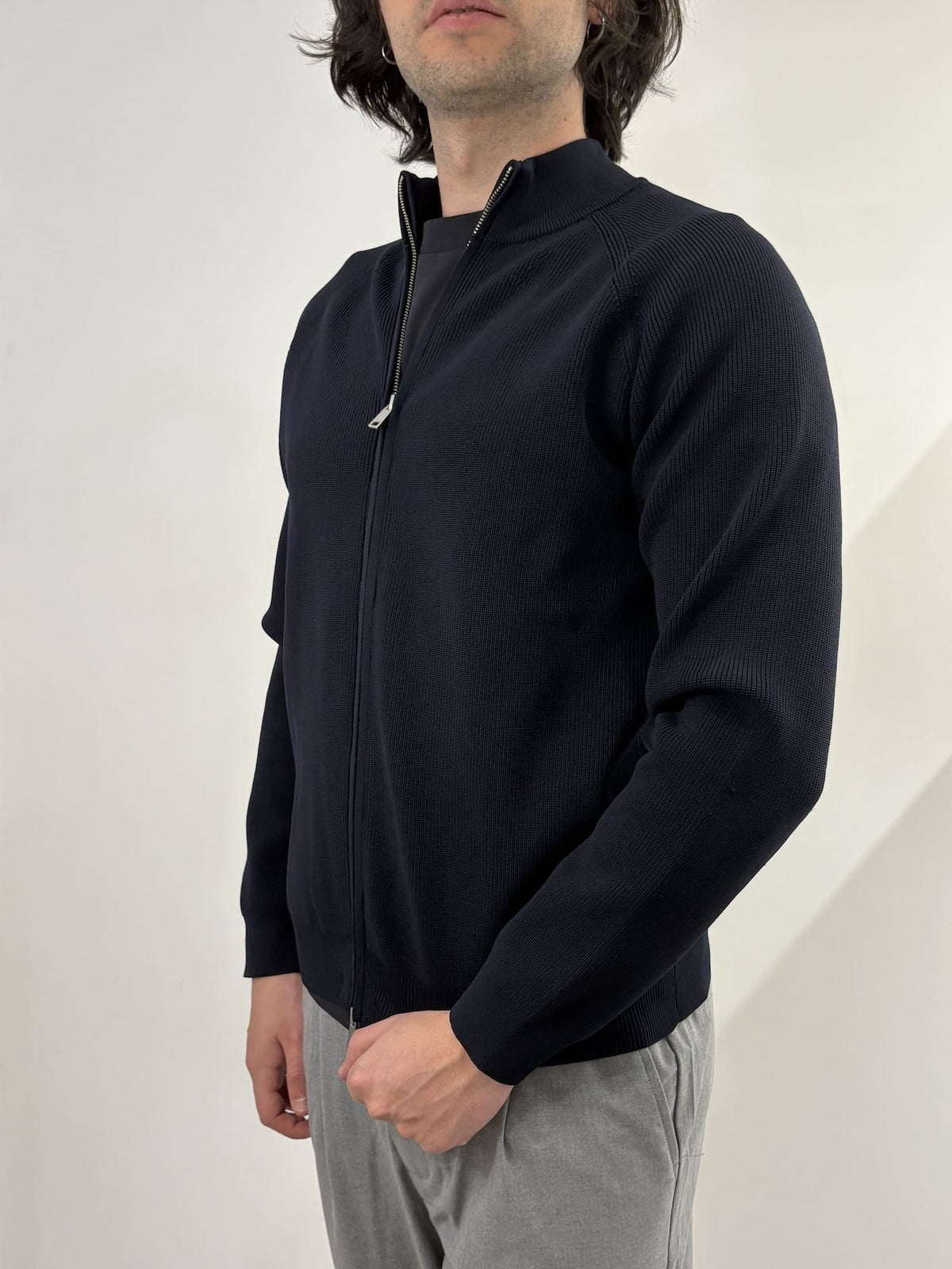Maglione full zip con colletto alto