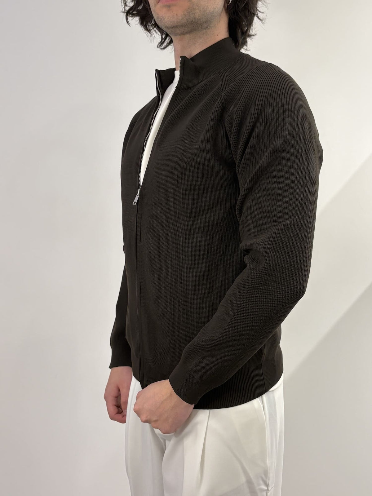 Maglione full zip con colletto alto