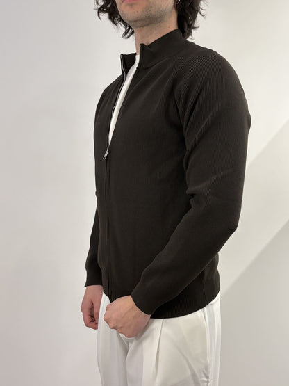 Maglione full zip con colletto alto