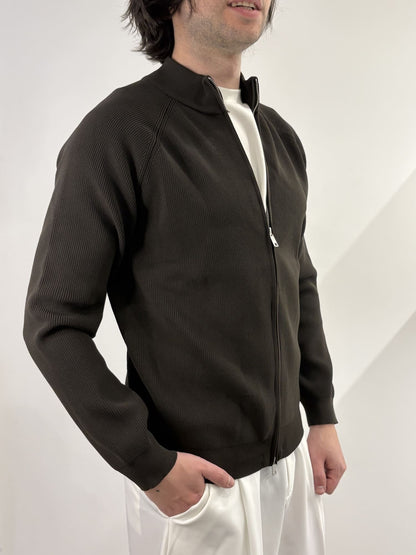 Maglione full zip con colletto alto