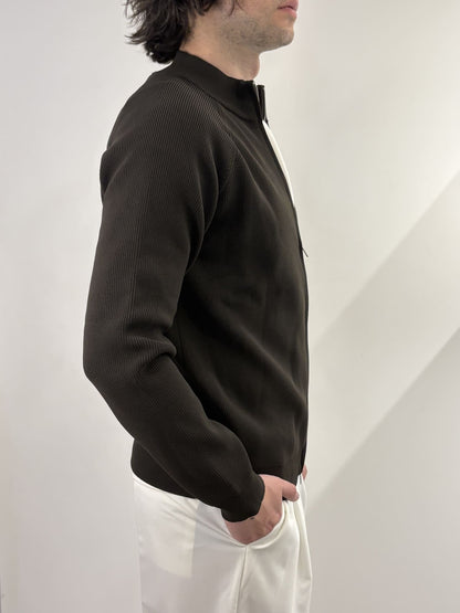 Maglione full zip con colletto alto