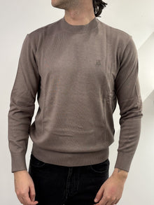 Maglione girocollo con logo in cotone viscosa e seta Icon