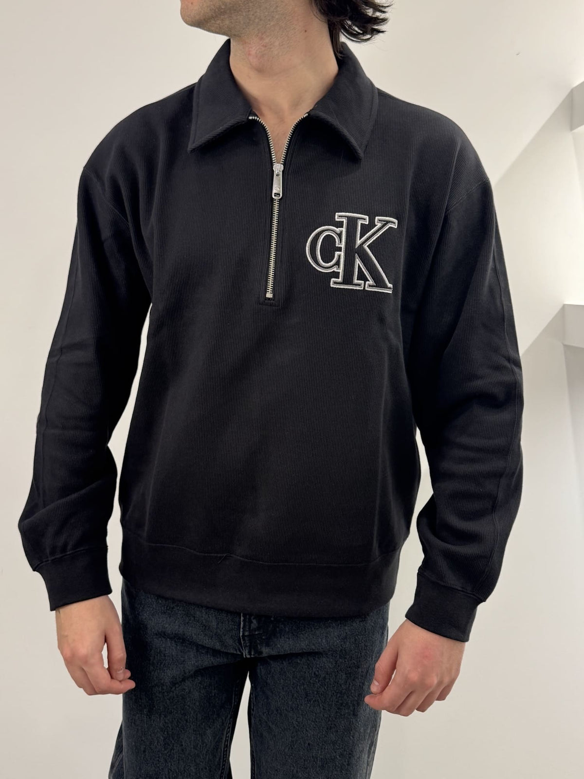 Felpa con mezza zip e con logo Calvin Klein