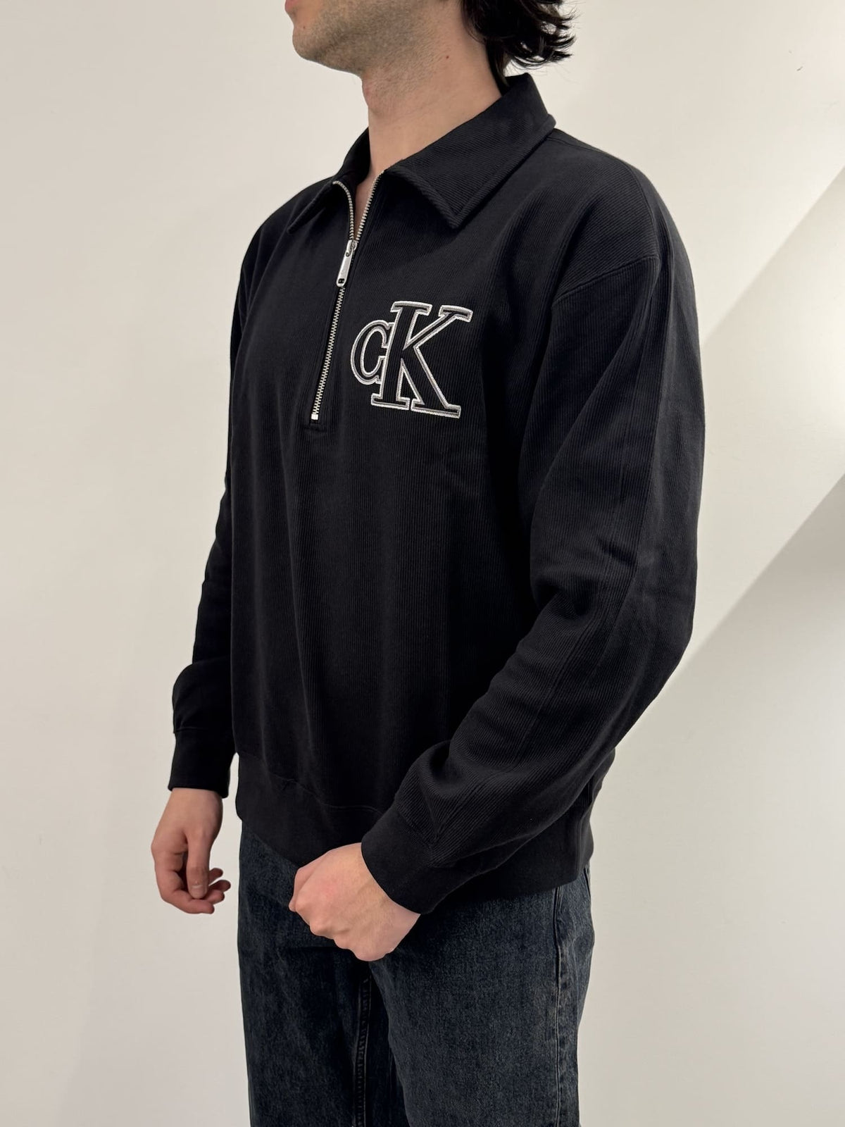 Felpa con mezza zip e con logo Calvin Klein