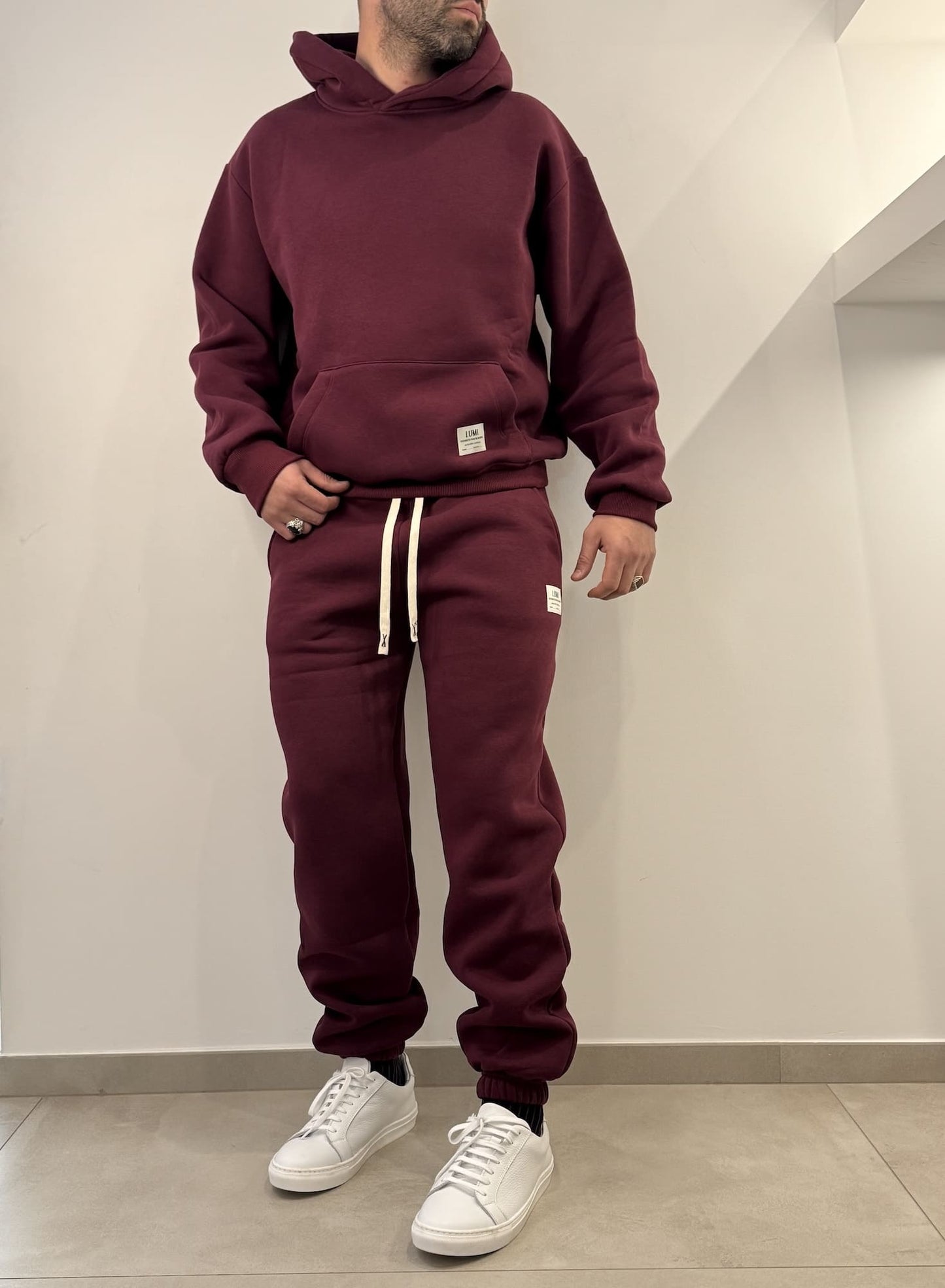 Tuta felpata completa basic bordeaux