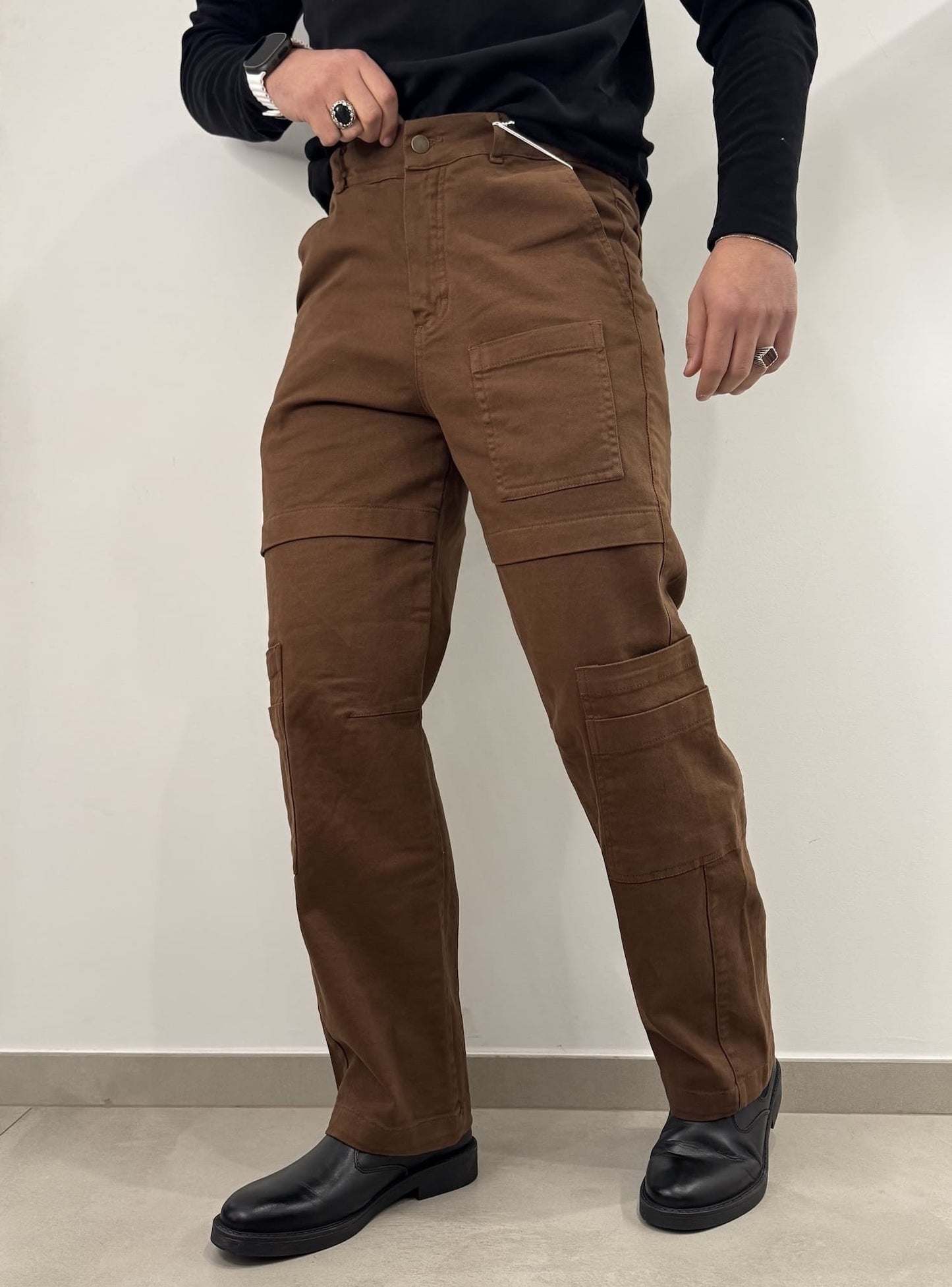 Pantalone marrone effetto jeansato modello carpenter