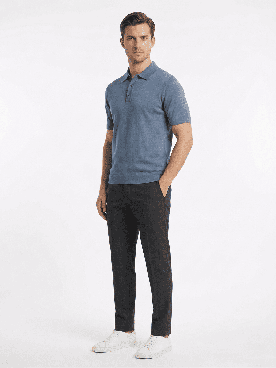 polo in filo in cotone Blue Stone