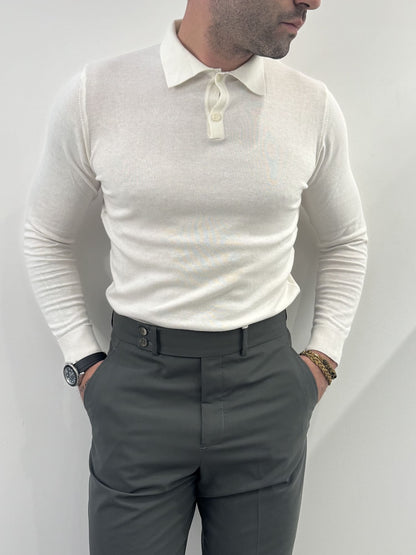 Polo in filo in cotone bianco