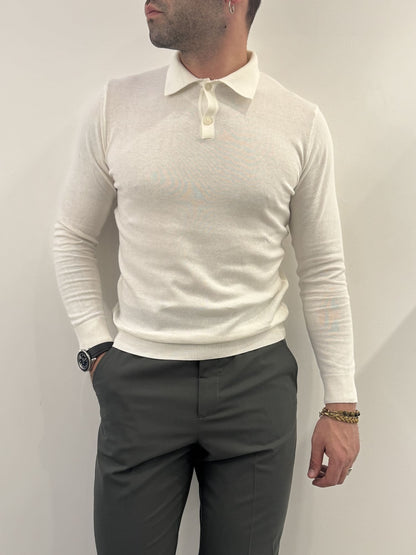 Polo in filo in cotone bianco