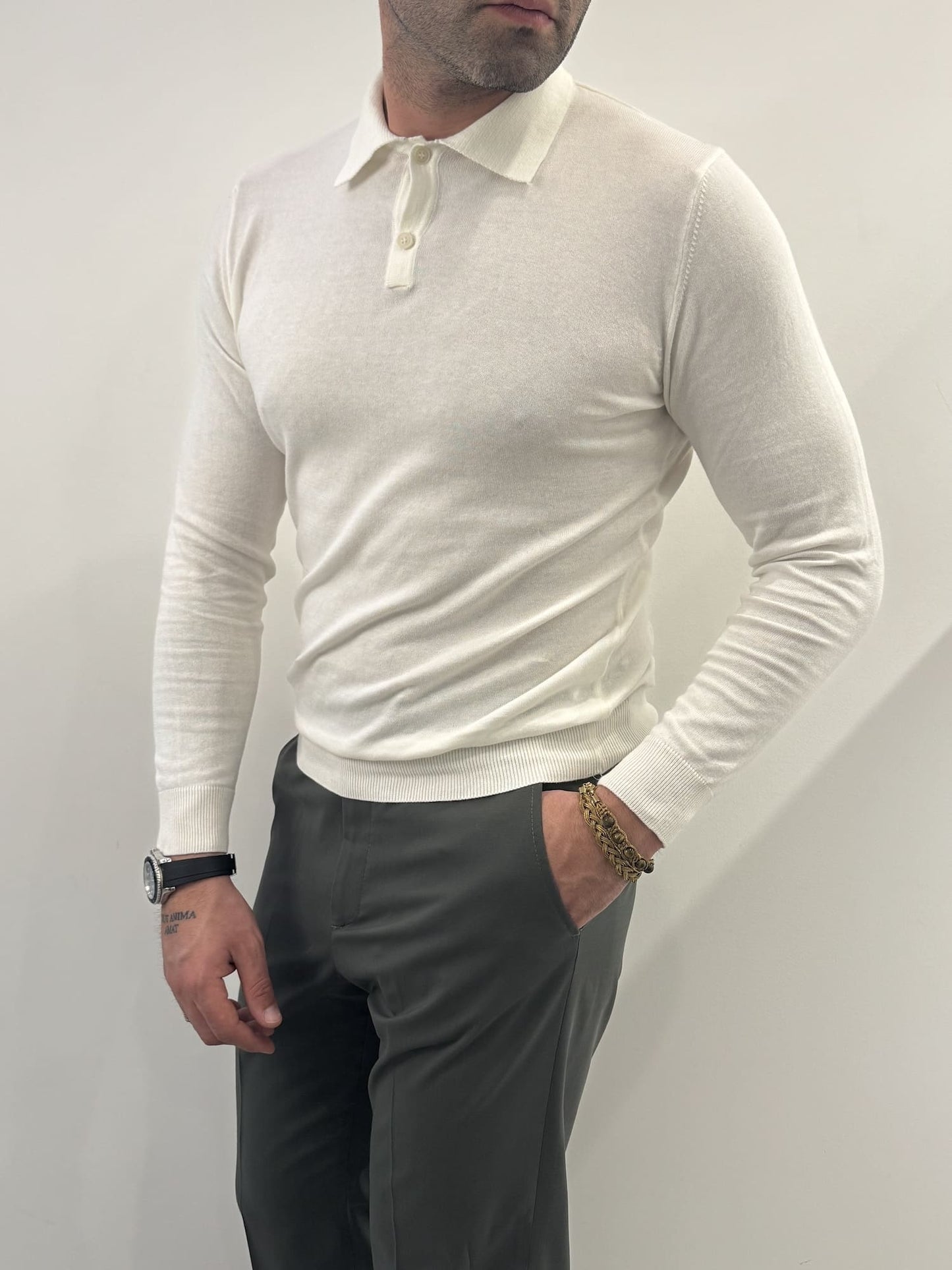 Polo in filo in cotone bianco